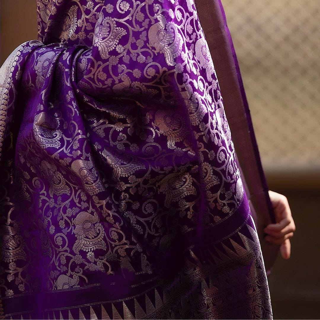 Reeva Purple Soft Banarasi Silk Saree With lovely Blouse Piece