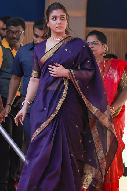 Sulochana – Purple Pure Linen Silk Saree with Zari Weaving