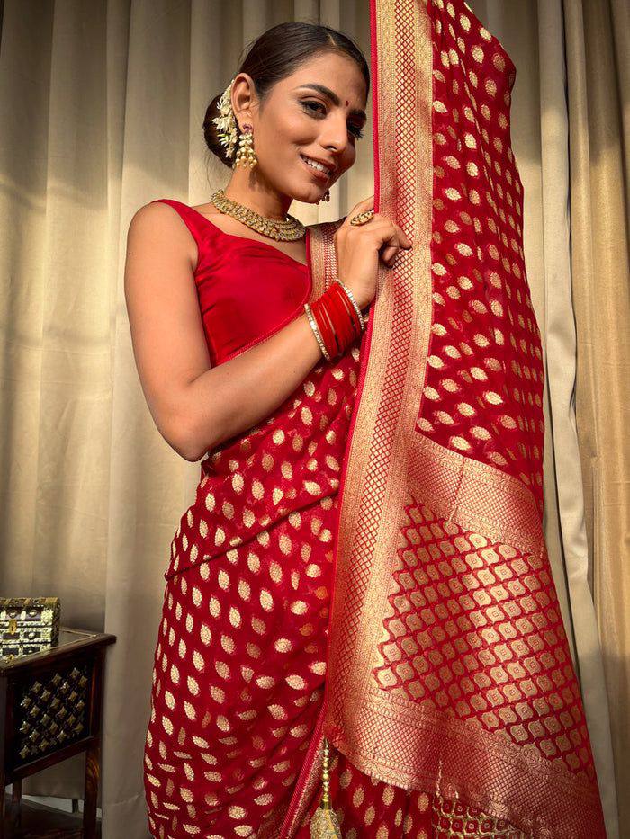 Elegant Kaya Banarasi Silk Saree in Red Color with Exquisite Blouse Piece