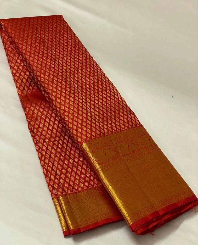Rajelakshmi - Red Kanjivaram Silk Saree with All-over Jacquard Weave