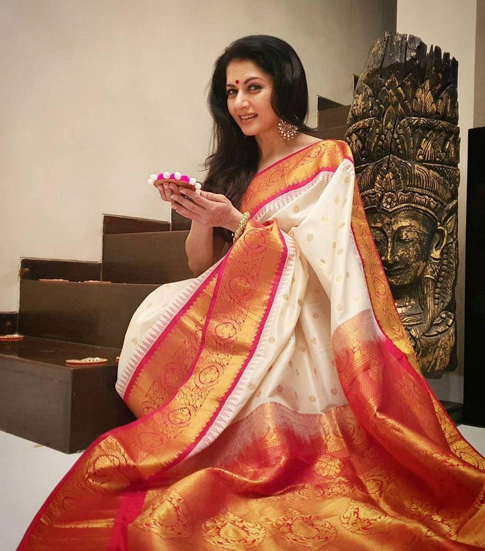 Abhisha – Beige Soft Banarasi Silk Saree with Jacquard Weaving