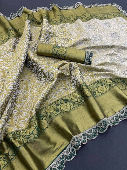 Vasundi - Green Kanjivaram Silk Saree with Royal Blue Zari Border