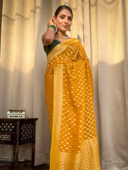 Elegant Kaya Banarasi Silk Saree in Yellow Color with Exquisite Blouse Piece