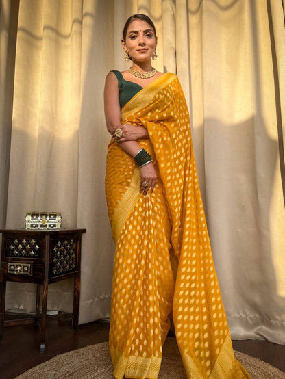 Elegant Kaya Banarasi Silk Saree in Yellow Color with Exquisite Blouse Piece