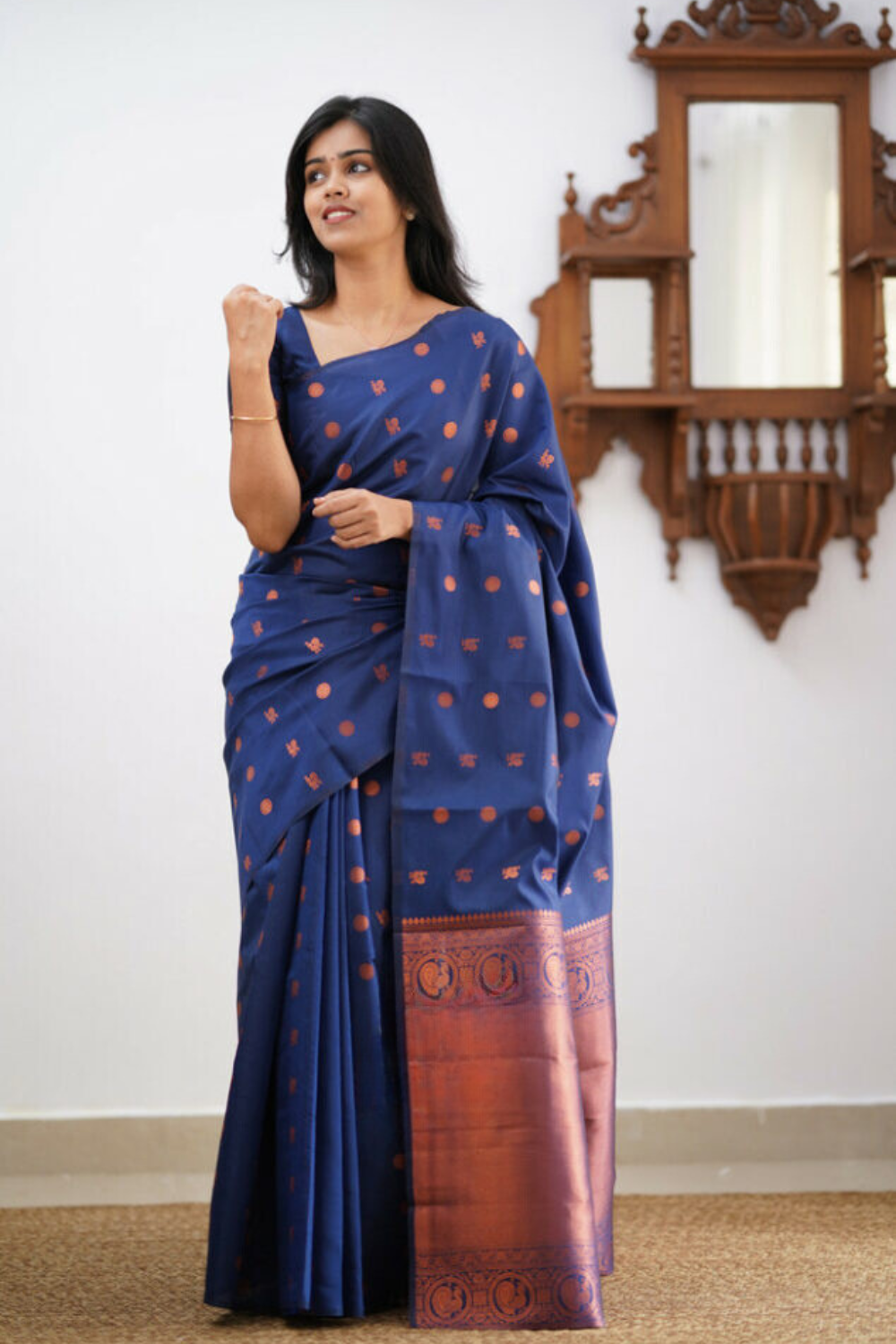 Antique Dusk Blue Kanchipuram Soft Silk Saree