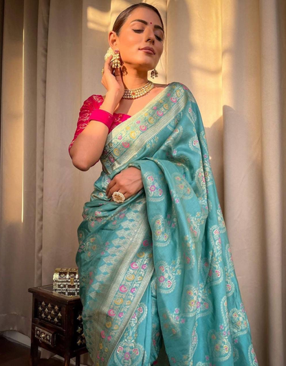 Tisha Sky Blue Banarasi Saree