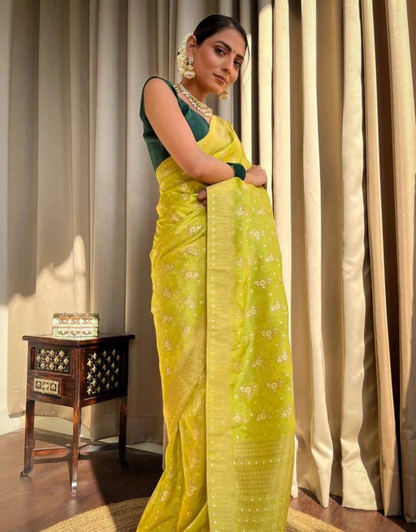 Pooja Yellow Banarasi saree