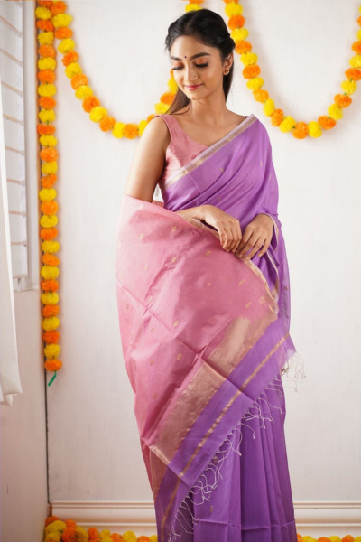 Freya Periwinkle Lavender Cotton Silk Saree