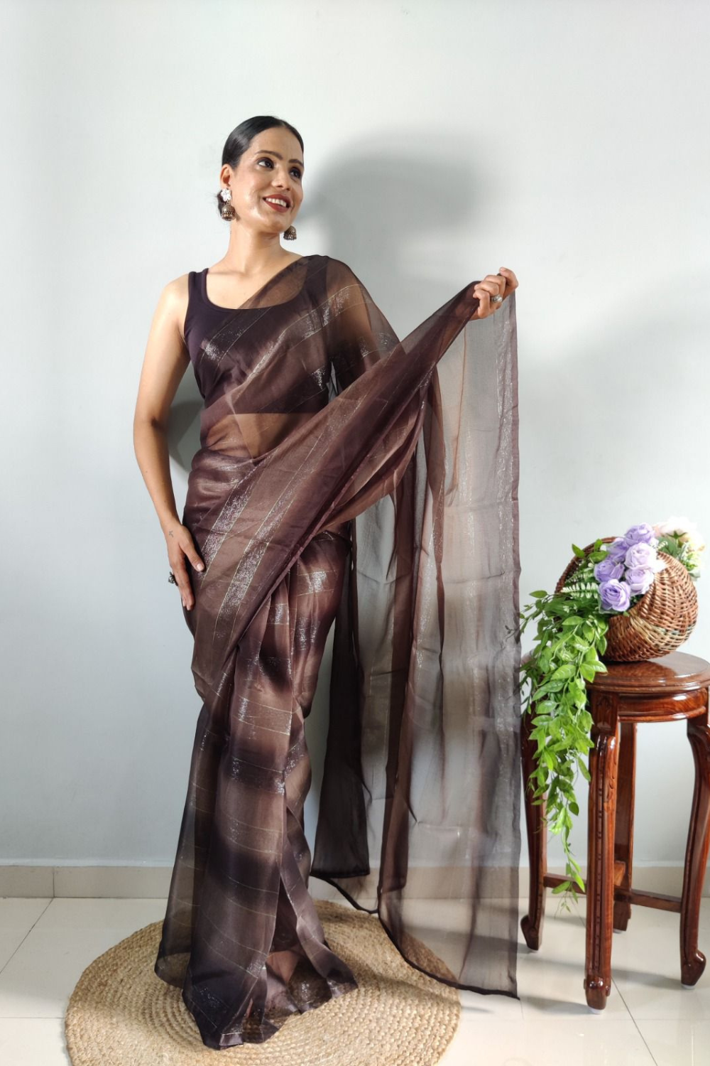 Jenni Deep Coffee Ready To Wear Saree