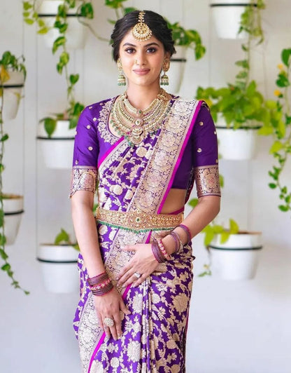 NARI PURPLE TRADITIONAL KANCHI SOFT SILK SARI WITH ATTACHED BLOUSE