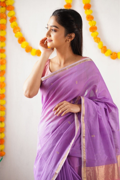 Freya Periwinkle Lavender Cotton Silk Saree