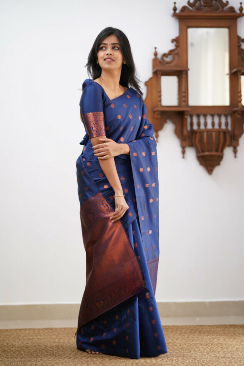 Antique Dusk Blue Kanchipuram Soft Silk Saree