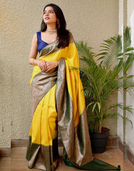 PINEAPPLE YELLOW BANARASI SOFT SILK SAREE