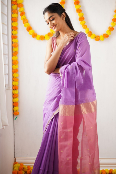 Freya Periwinkle Lavender Cotton Silk Saree