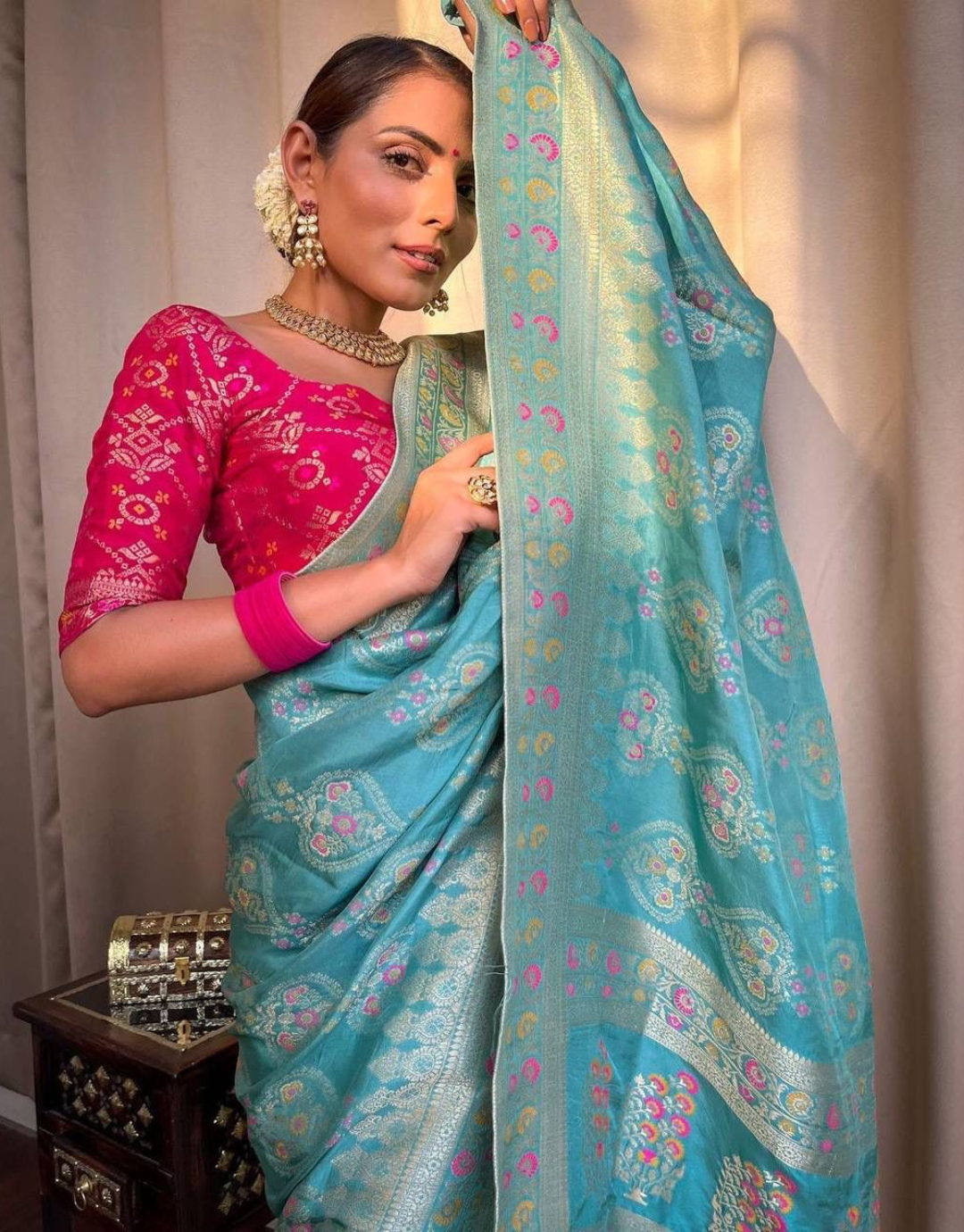 Tisha Sky Blue Banarasi Saree