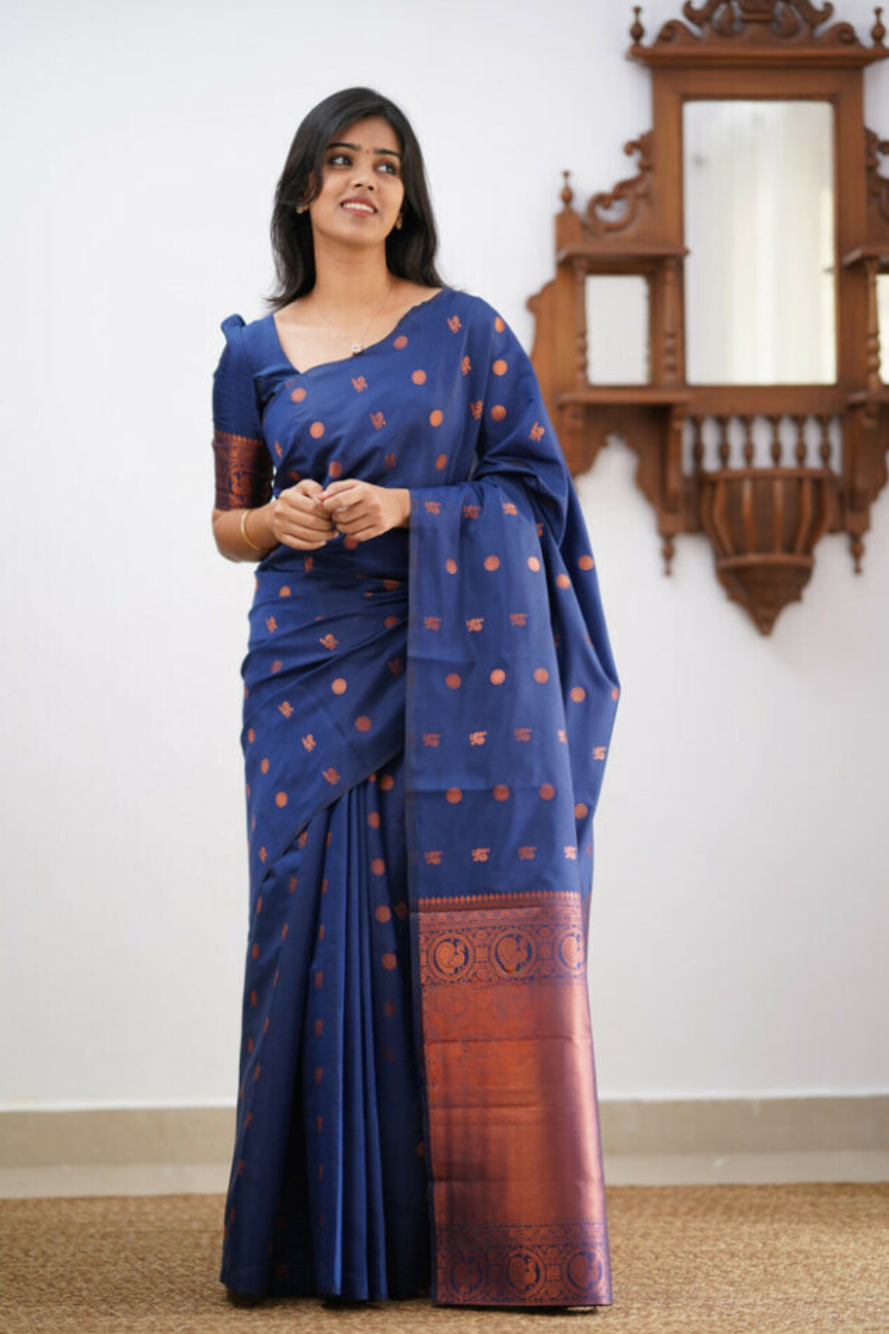 Antique Dusk Blue Kanchipuram Soft Silk Saree