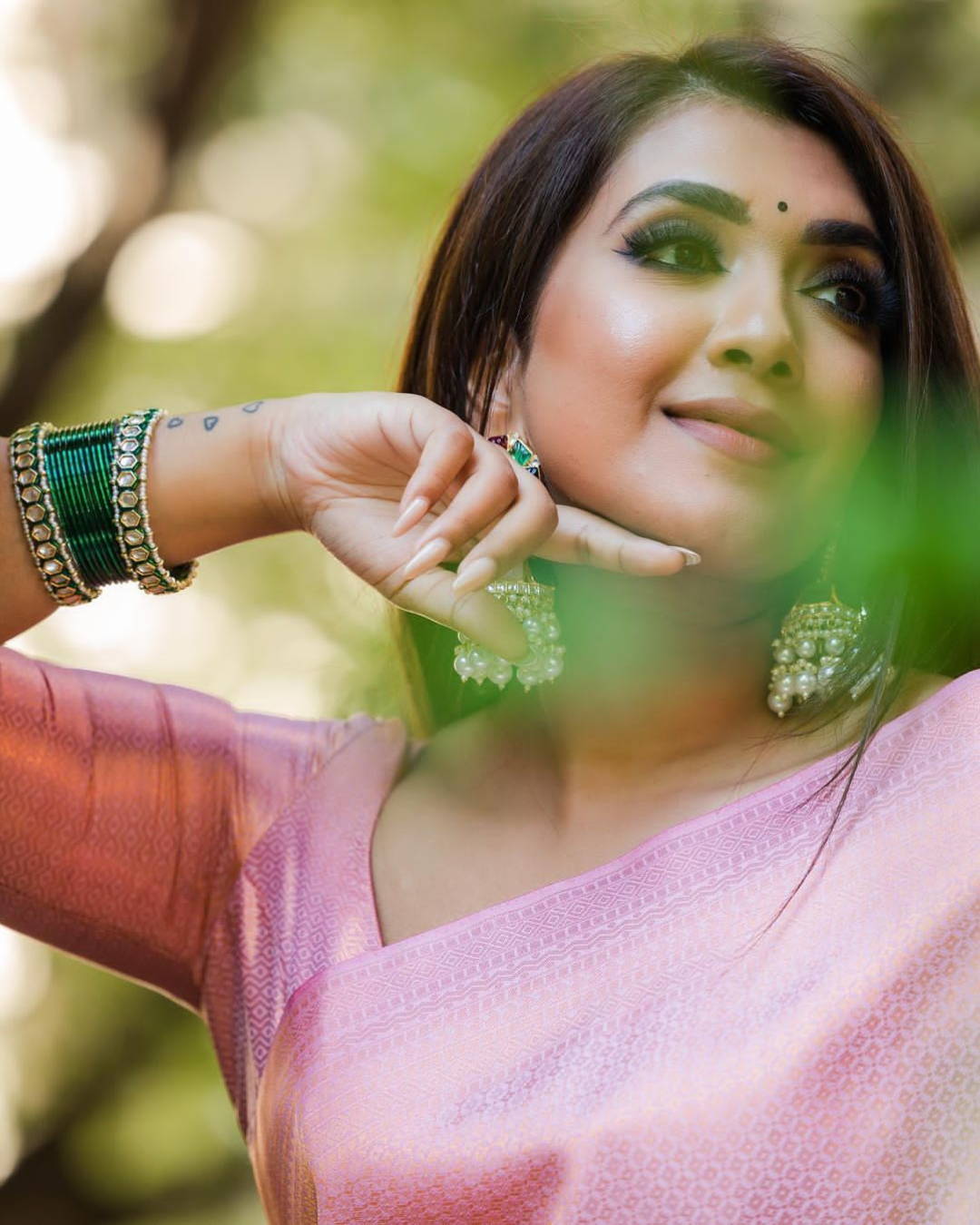 Bindu Peach Traditional Lichi Silk Saree With Attached Blouse