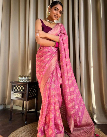 Pooja Tulip Pink Banarasi saree