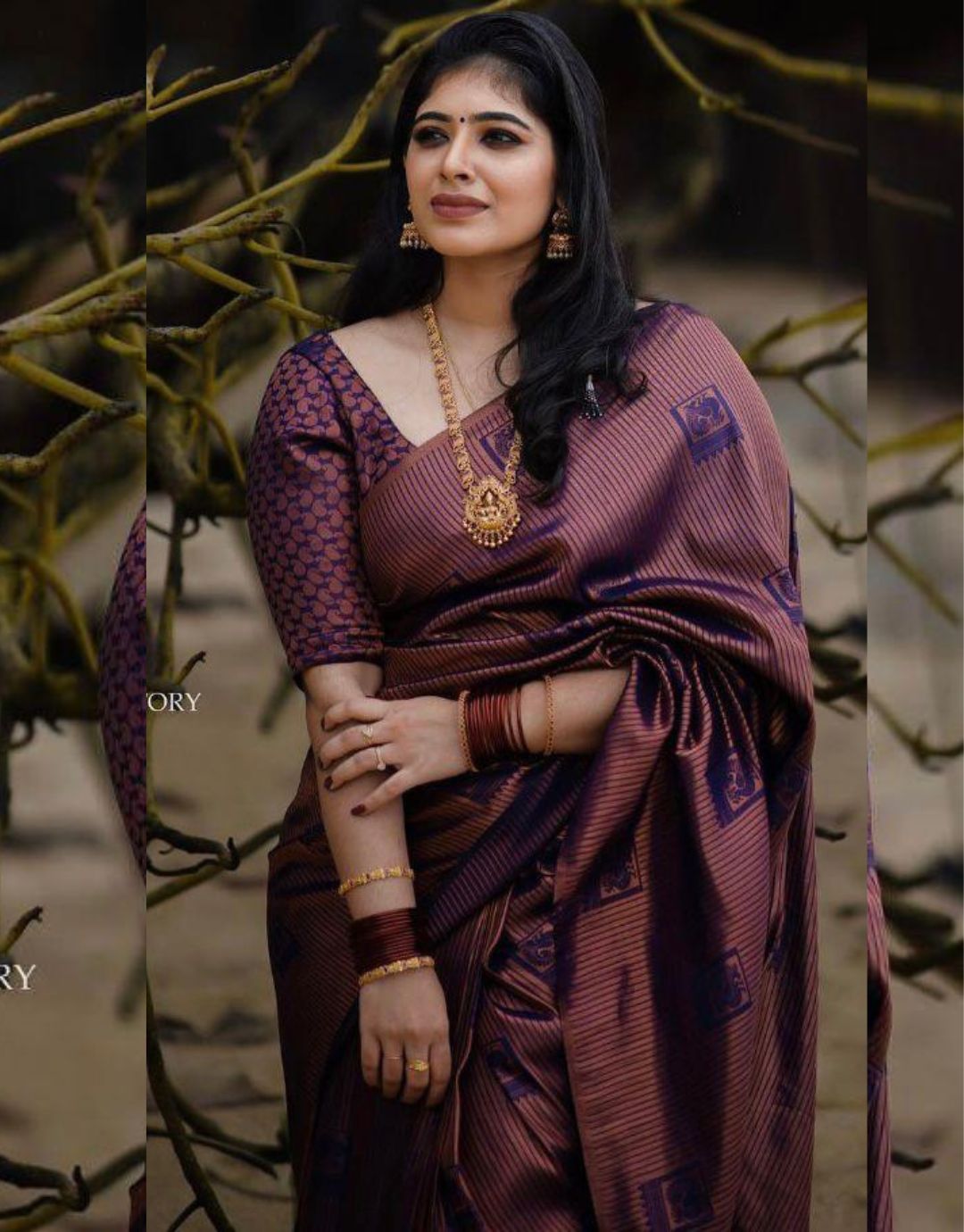 PRIYA WINE TRADITIONAL KANCHI SOFT SILK SARI WITH ATTACHED BLOUSE