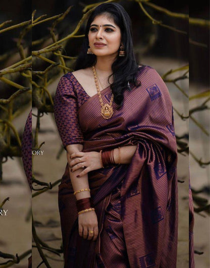 PRIYA WINE TRADITIONAL KANCHI SOFT SILK SARI WITH ATTACHED BLOUSE