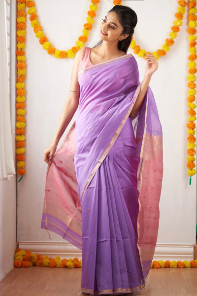 Freya Periwinkle Lavender Cotton Silk Saree