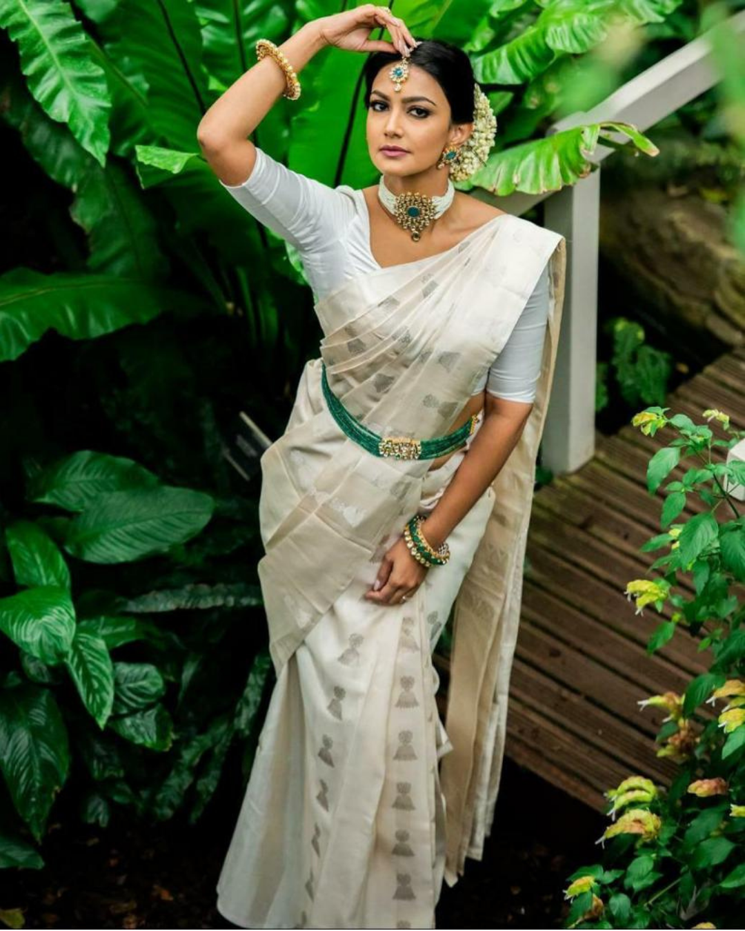 Mili White Kanchi Soft Silk Saree With Attached Blouse 