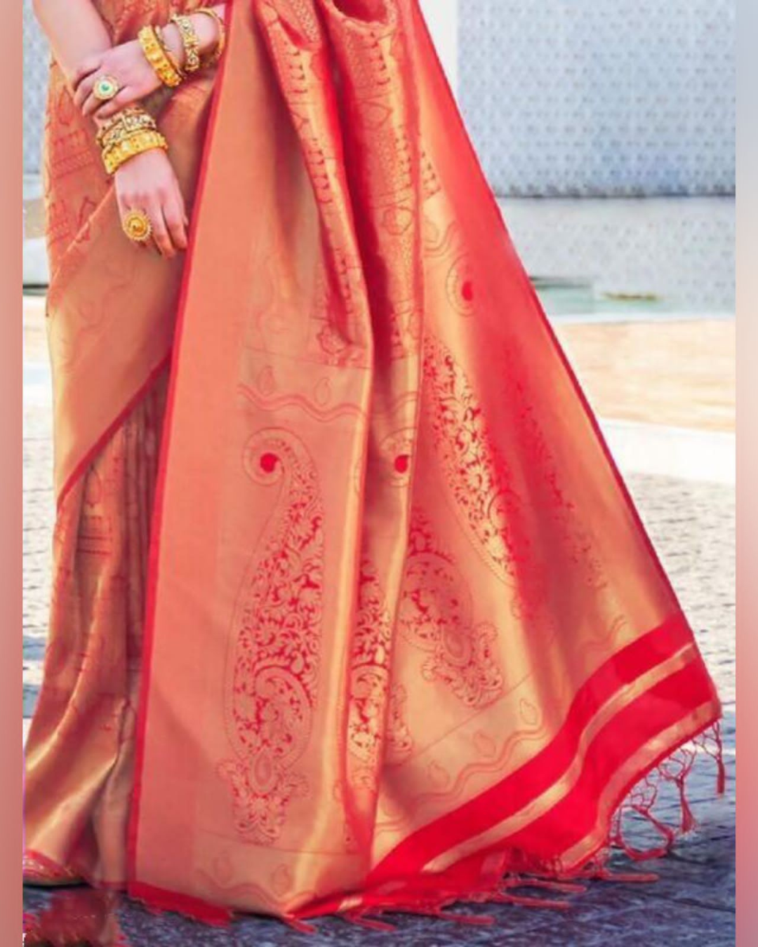 Ambika Red Traditional Kanchi Soft Silk Saree With Attached Blouse