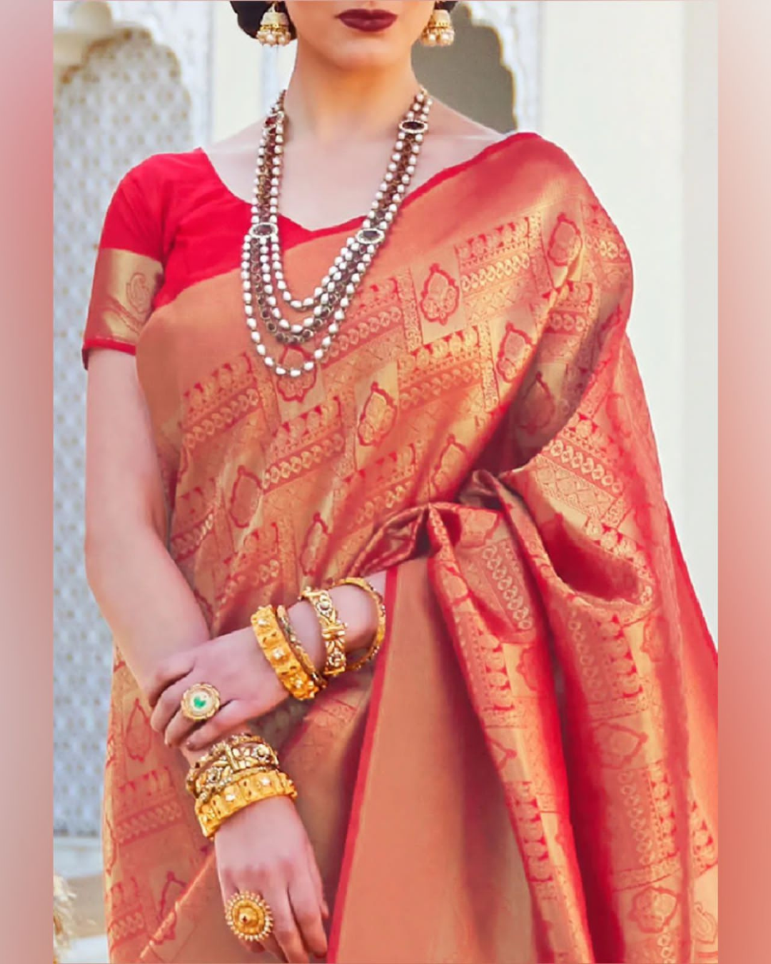 Ambika Red Traditional Kanchi Soft Silk Saree With Attached Blouse