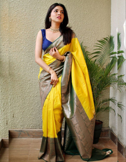 PINEAPPLE YELLOW BANARASI SOFT SILK SAREE