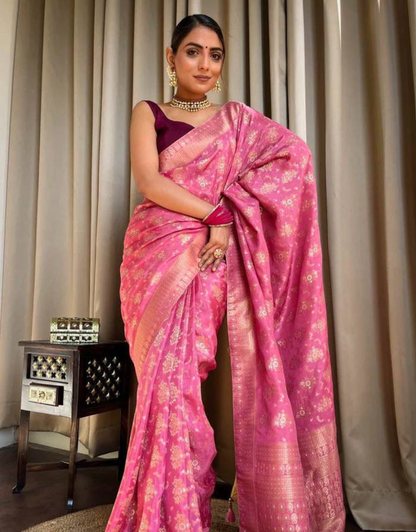 Pooja Tulip Pink Banarasi saree