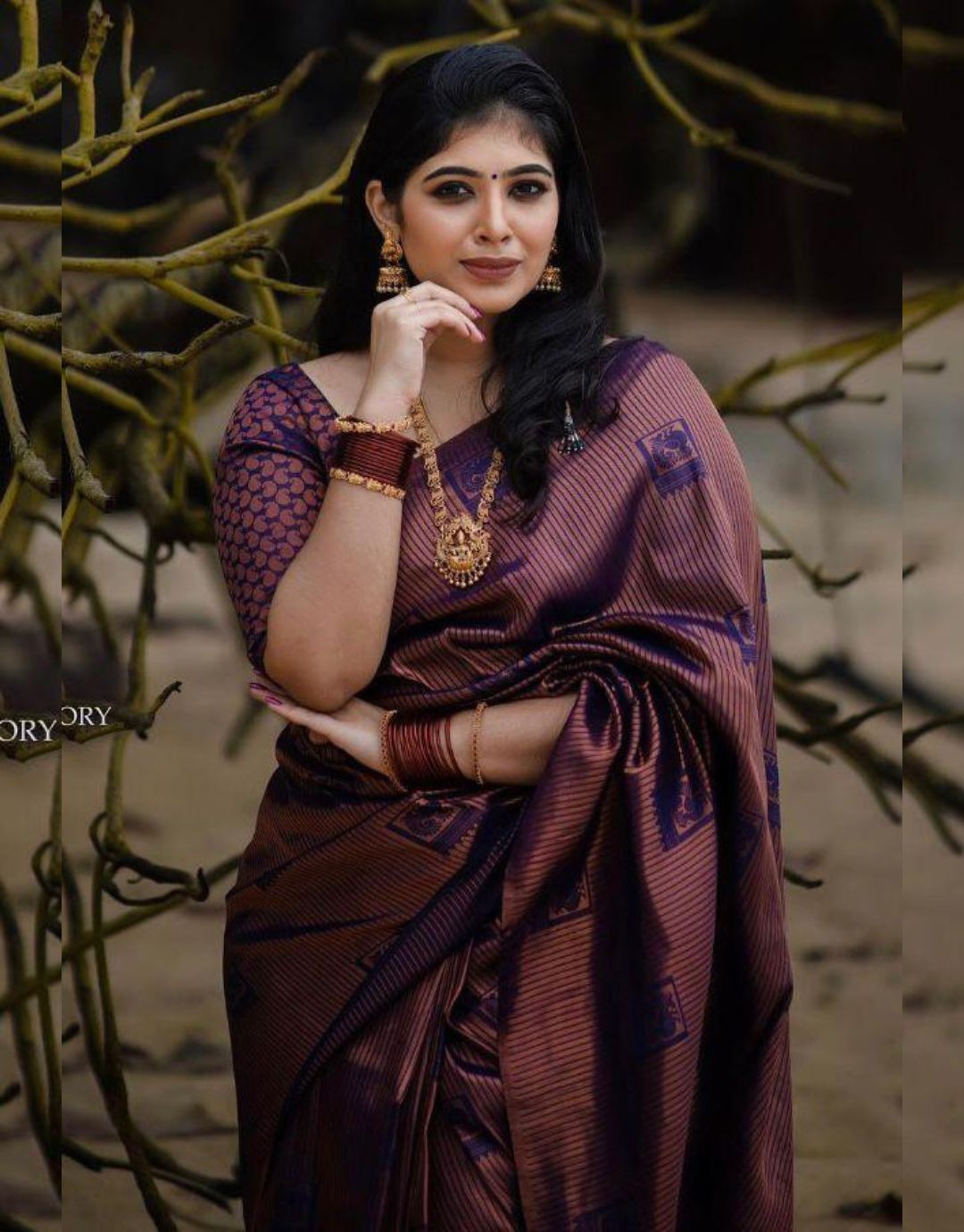 PRIYA WINE TRADITIONAL KANCHI SOFT SILK SARI WITH ATTACHED BLOUSE