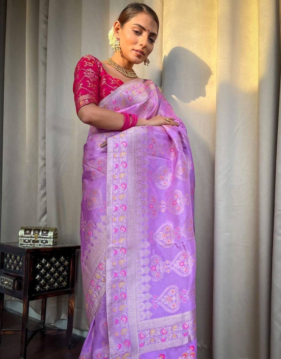 Tisha Light Purple Banarasi Saree