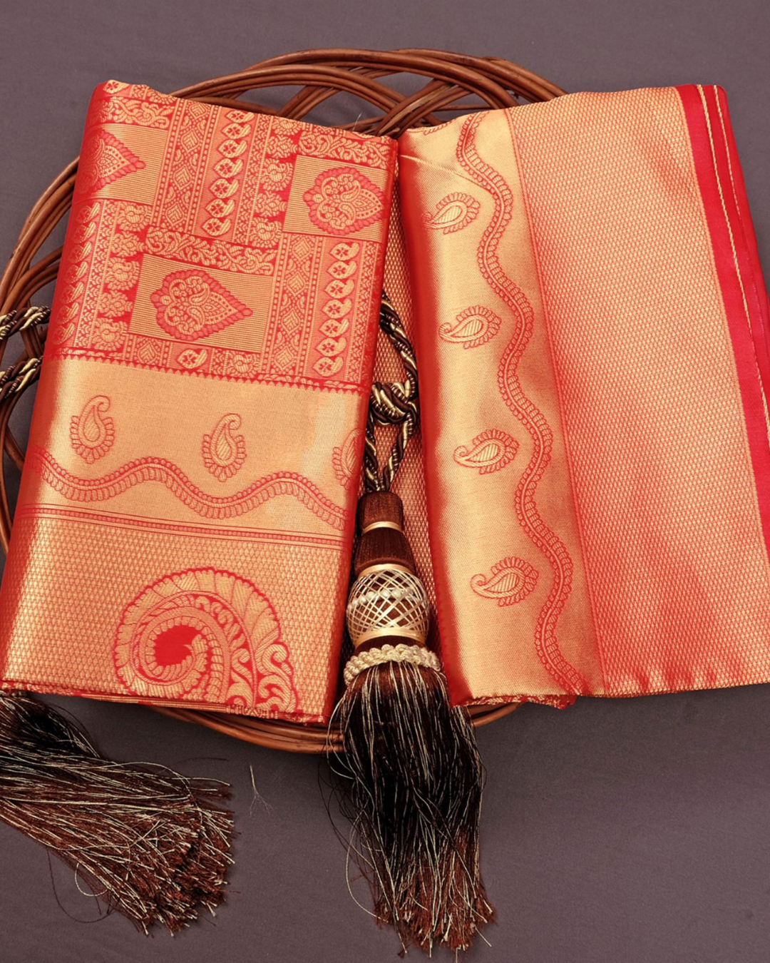 Ambika Red Traditional Kanchi Soft Silk Saree With Attached Blouse