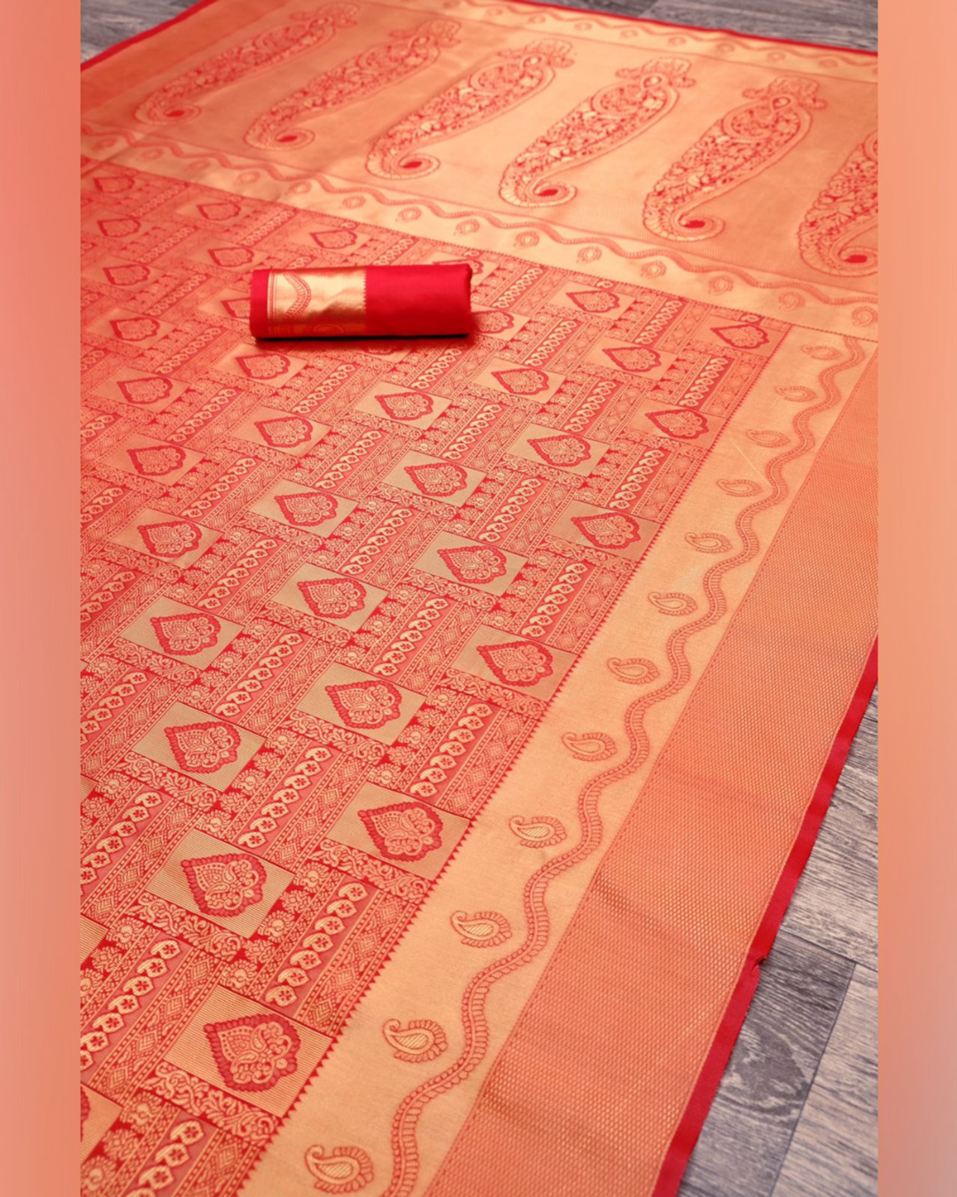 Ambika Red Traditional Kanchi Soft Silk Saree With Attached Blouse