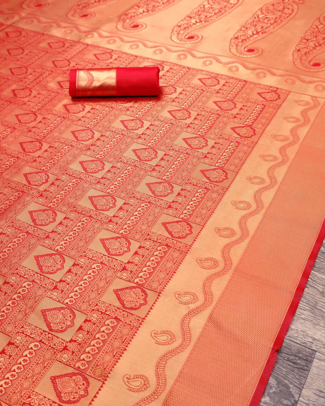 Ambika Red Traditional Kanchi Soft Silk Saree With Attached Blouse