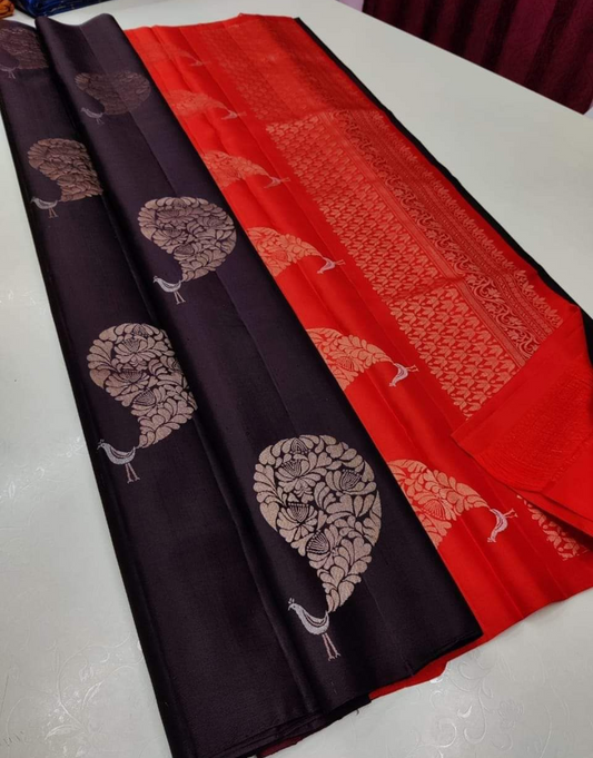 Ankita Black Lichi Silk Saree