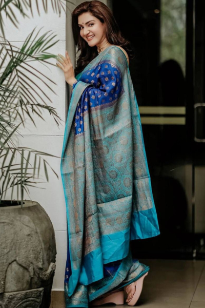 Oberoi Cyan Blue Kancipuram Saree