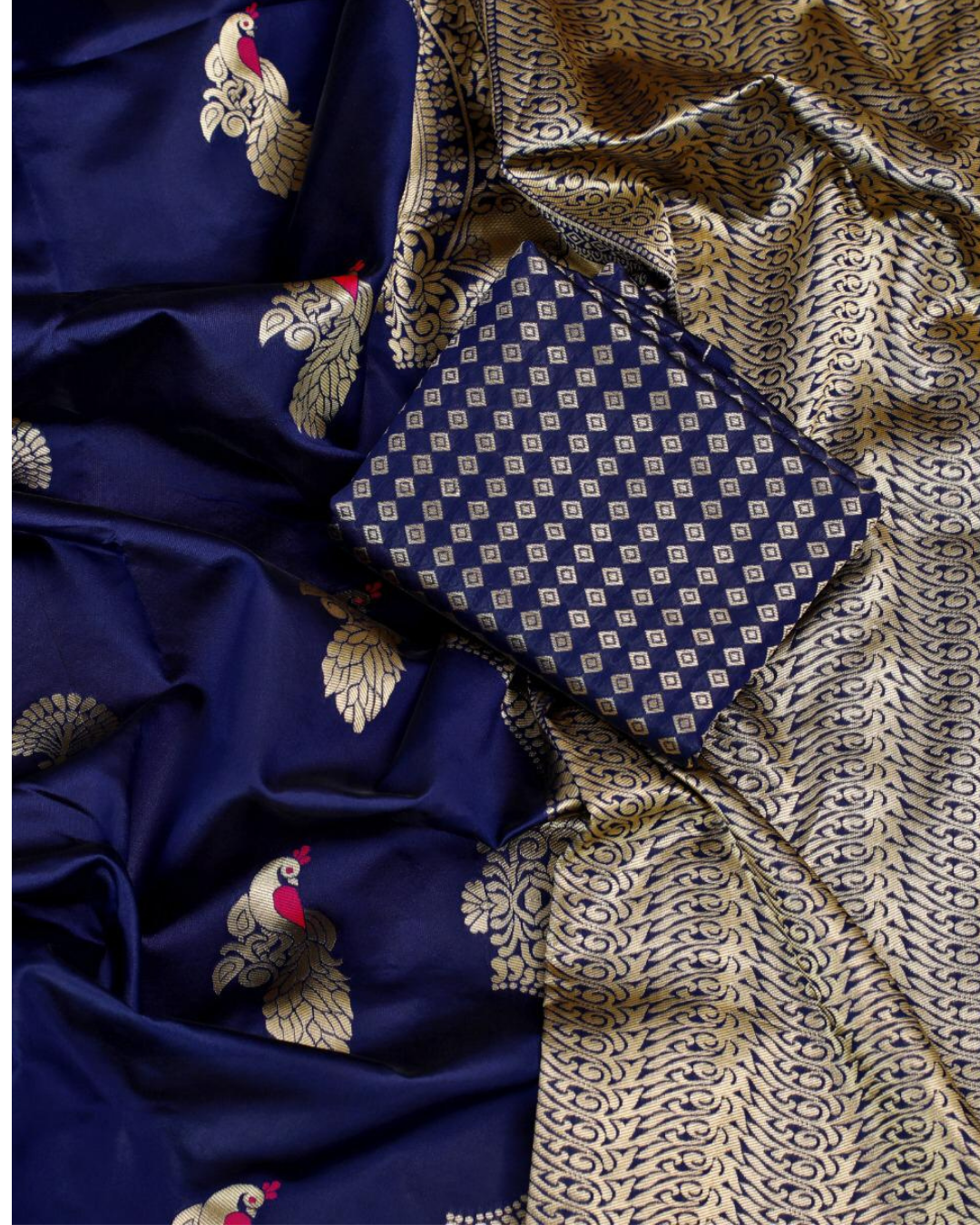 Blue kalpna stylish New Saree With Attached Blouse