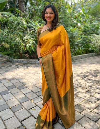 ANNU YELLOW TRADITIONAL SOFT SILK SAREE WITH ATTACHED BLOUSE