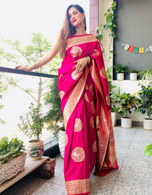 Charmi Dark Pink Banarasi Saree