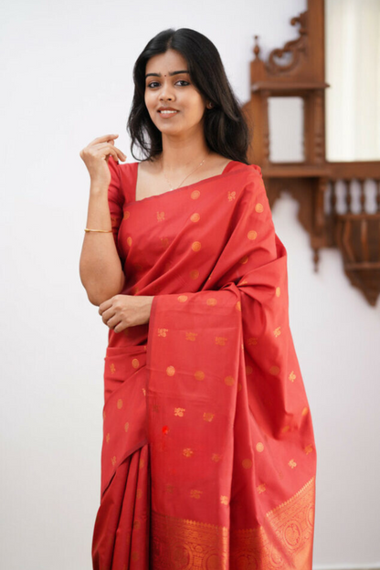 Antique Dark Pastel Red Kanchipuram Soft Silk Saree