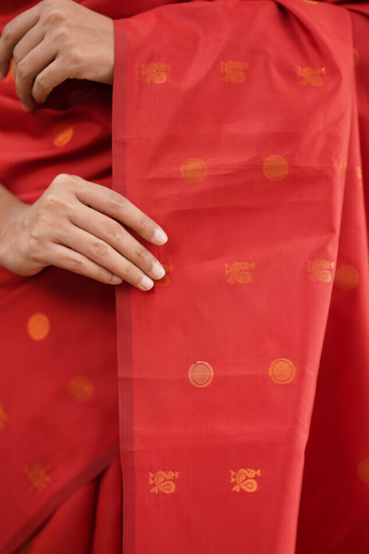 Antique Dark Pastel Red Kanchipuram Soft Silk Saree