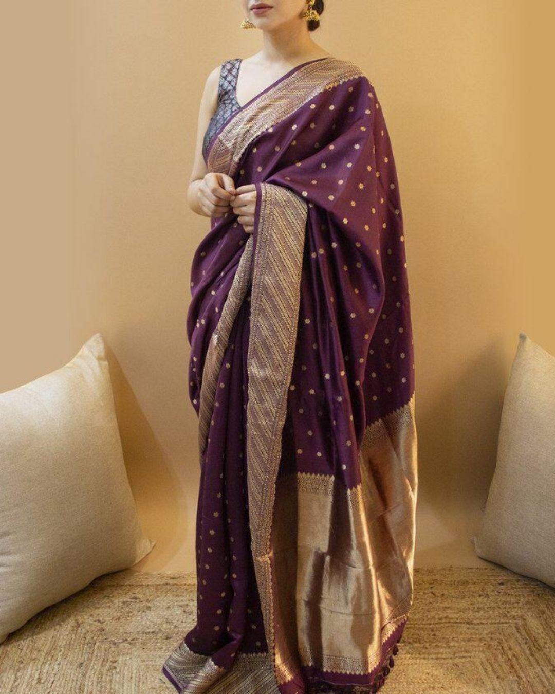 Wine Butti Party Wear Soft Silk Saree With Attached Blouse 