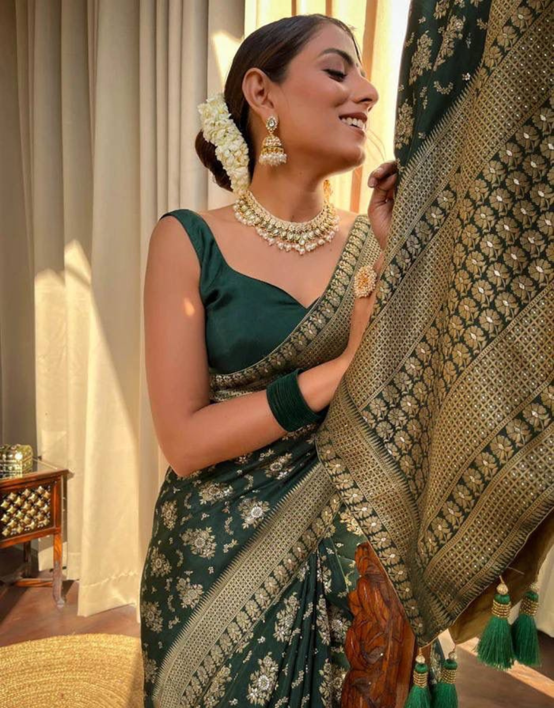 Pooja Green Banarasi saree