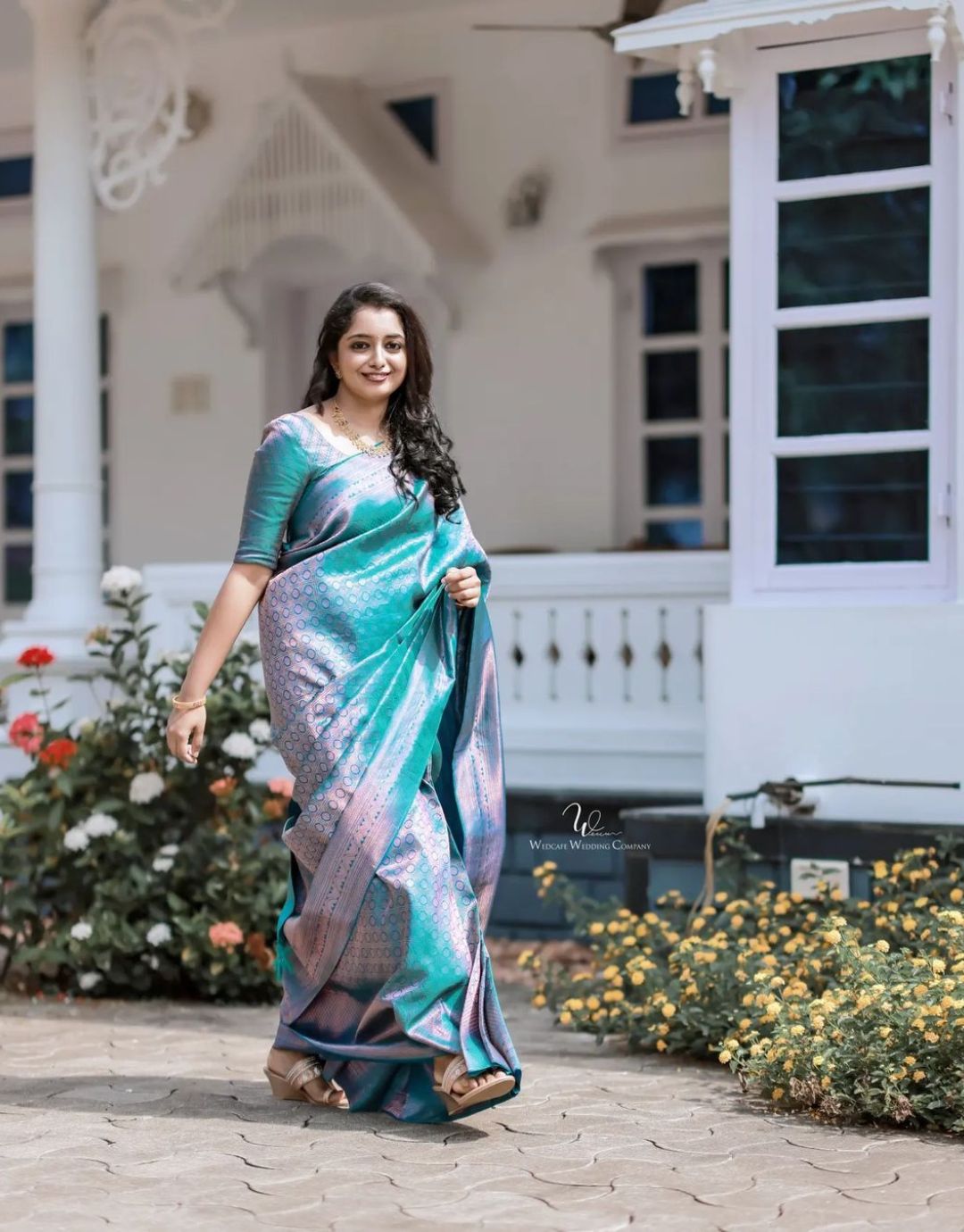 TANISHA SKY KANCHIPURAM SOFT SILK SAREE WITH ATTACHED BLOUSE