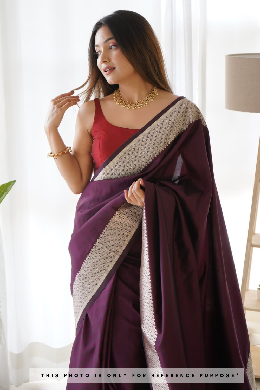 Panoramic Purple Colored Satin Silk Saree With Designer Blouse