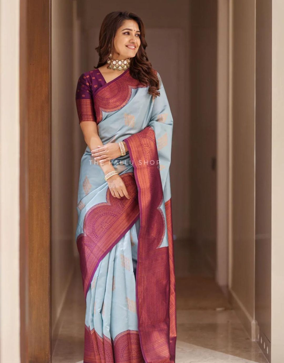 Vihana Sky Blue Kanchipuram Saree 