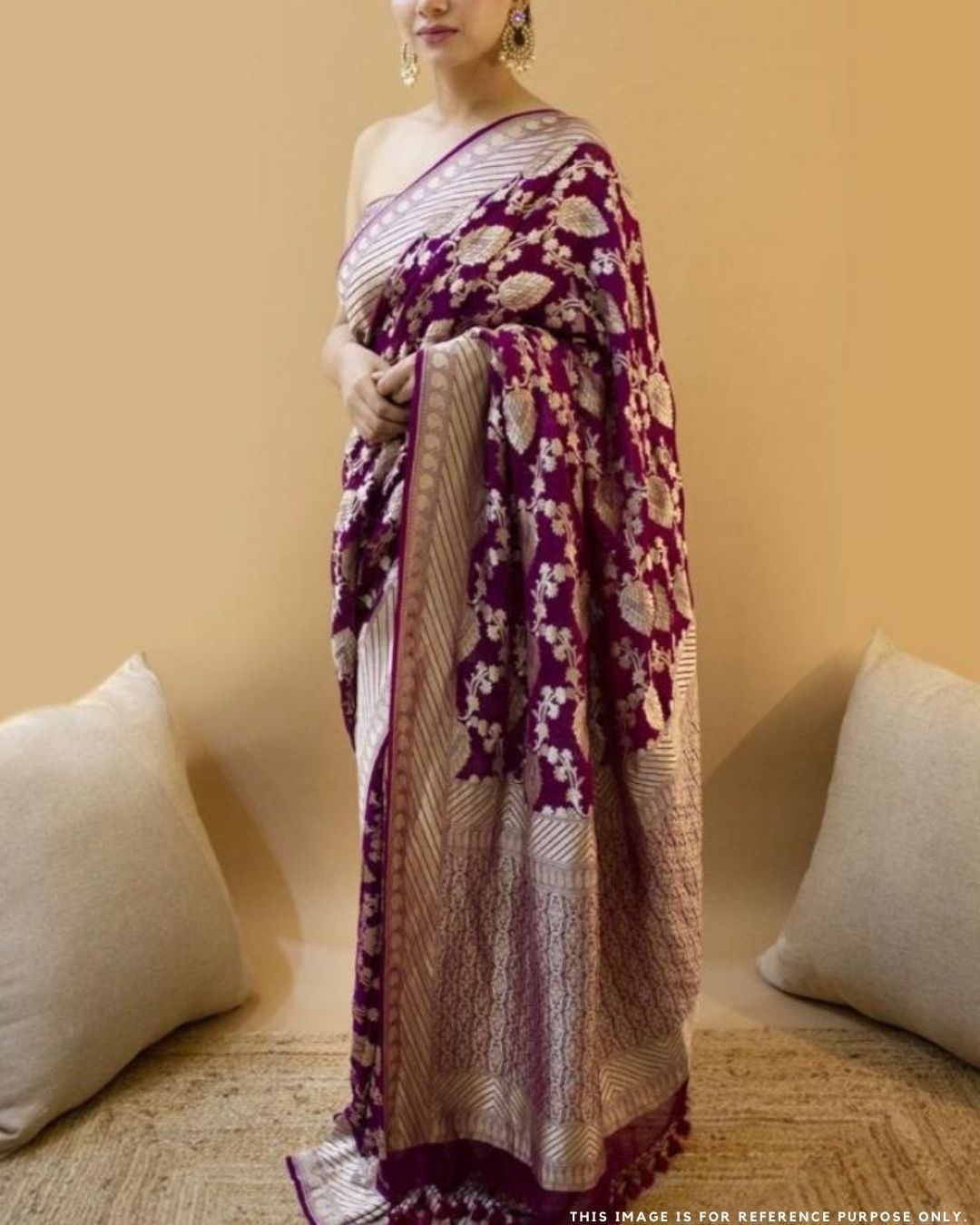  GLORY Purple Stylish Saree With Attached Blouse