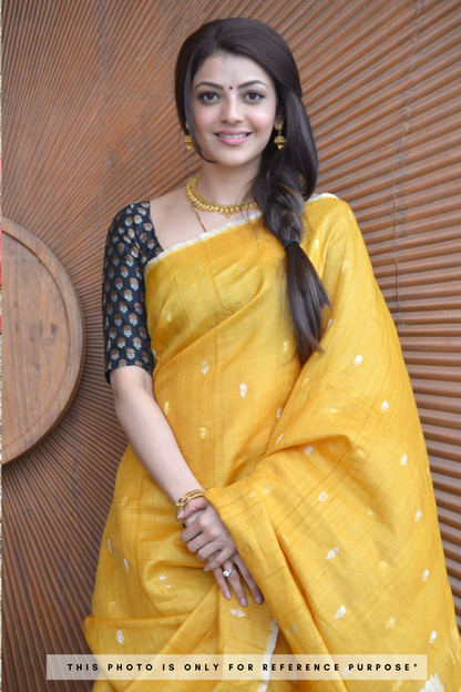 Gold Yellow Cotton Woven Linen Saree