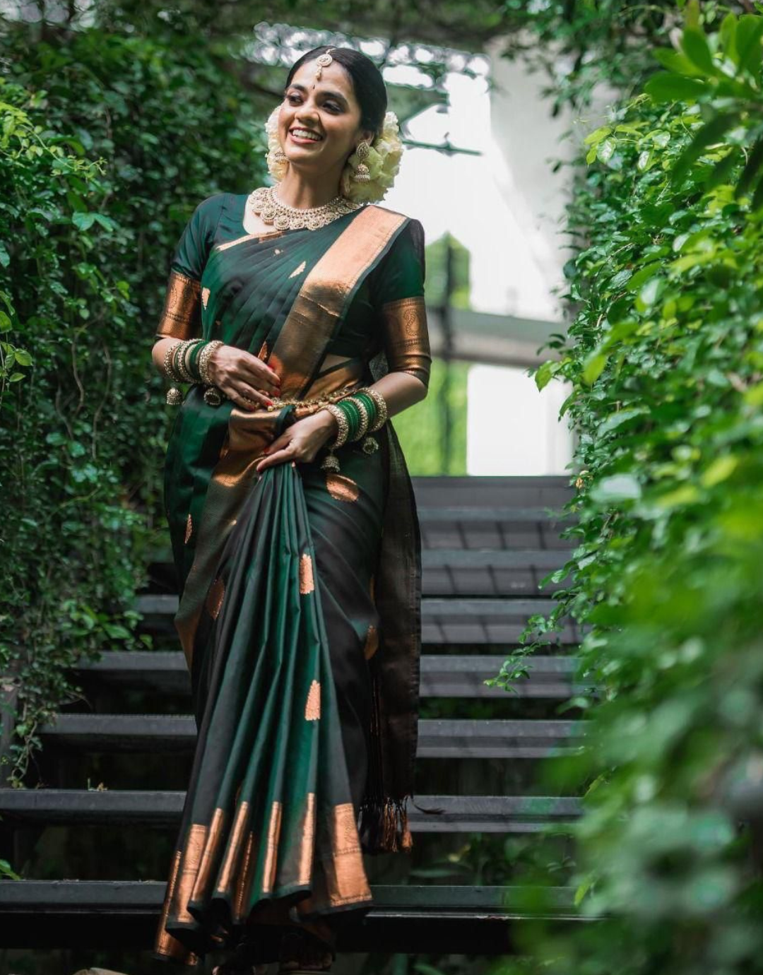 Pooja Dark Green Soft Silk Saree